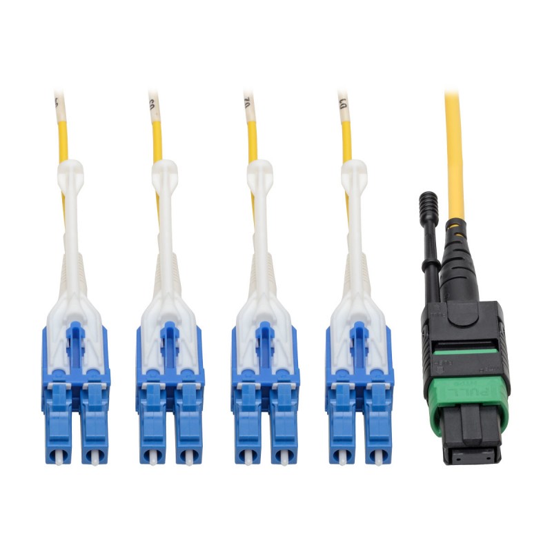 Tripp Lite MTP/MPO (APC) to 8xLC (UPC) Singlemode Breakout Patch Cable, 40/100 GbE, QSFP+ 40GBASE-PLR4, Plenum, Yellow, 1 m